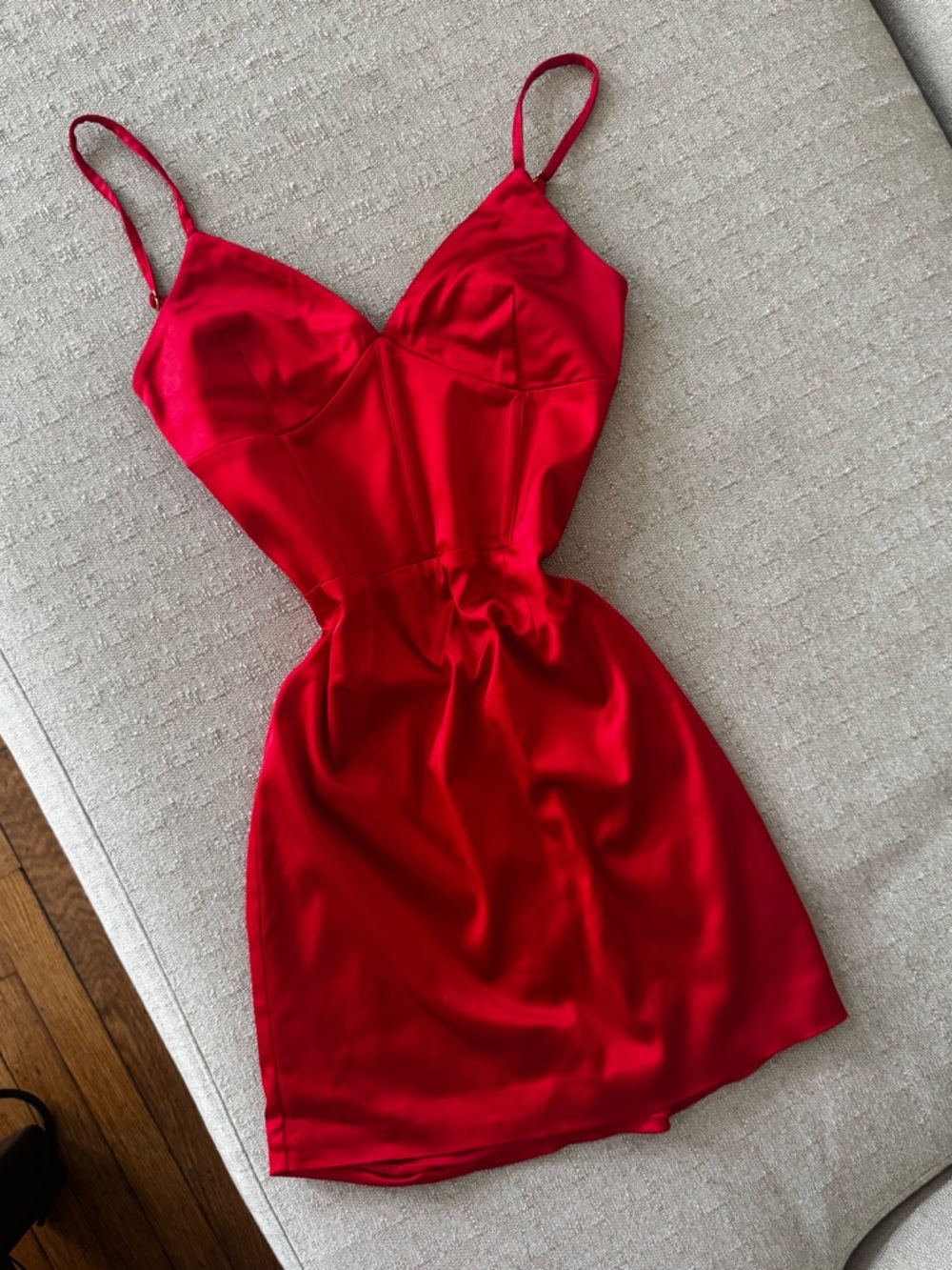 MESHKI Red Satin Corset Mini Dress